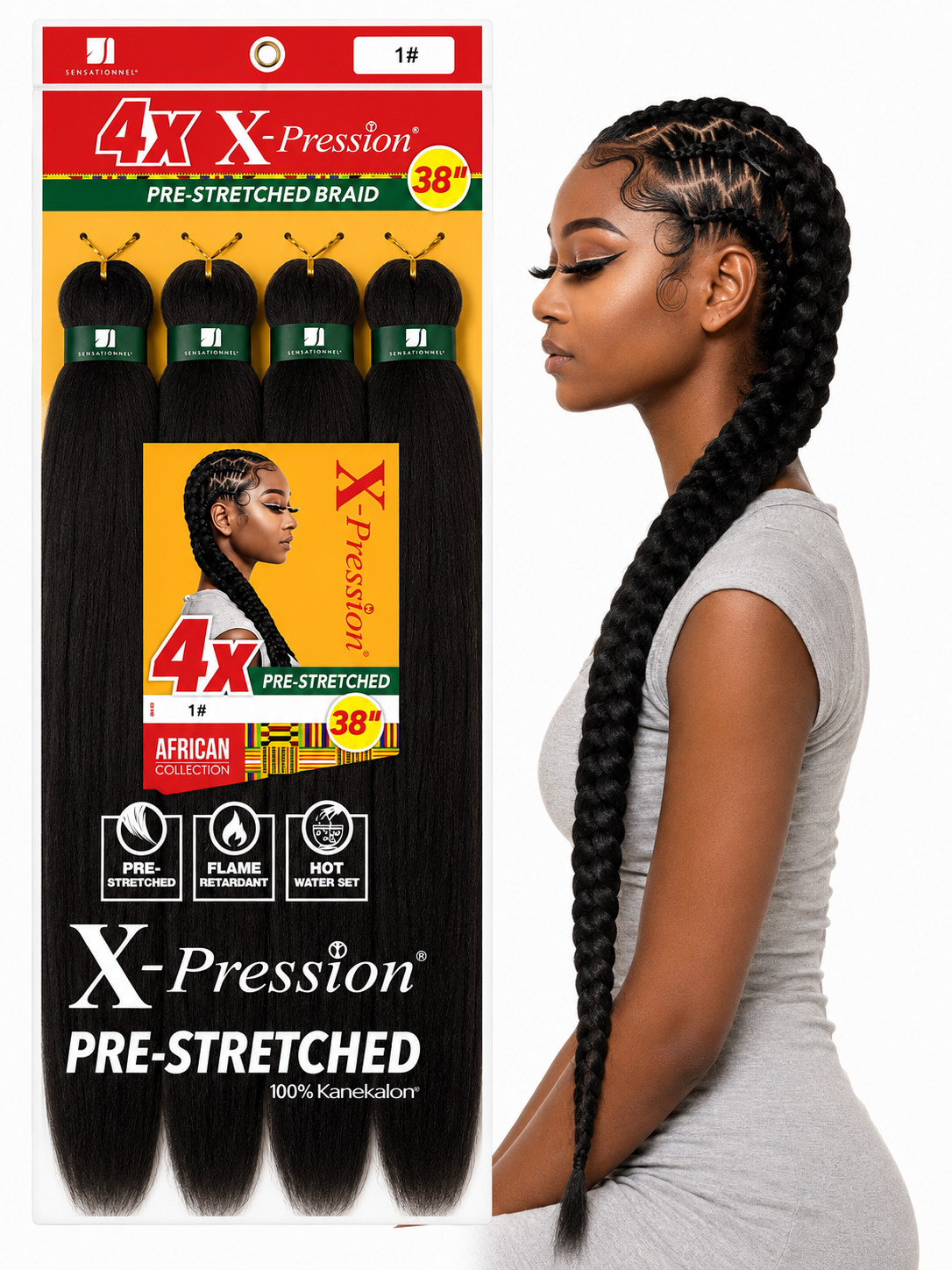 Sensationnel X-Pression Pre-Stretched Braiding Hair – 38 Inch 4x Bundles
